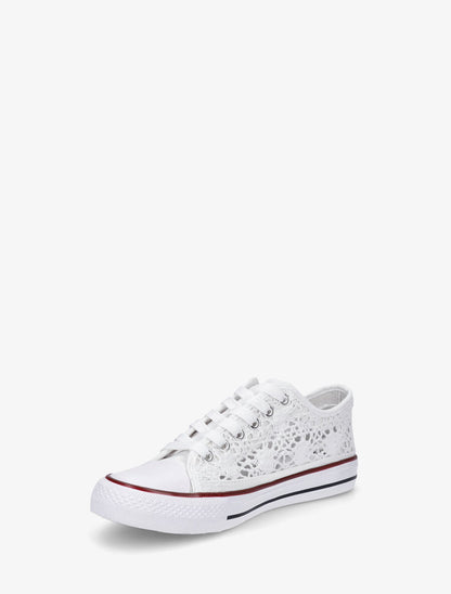 Tennis basses en tissu effet crochet - Blanc - 3