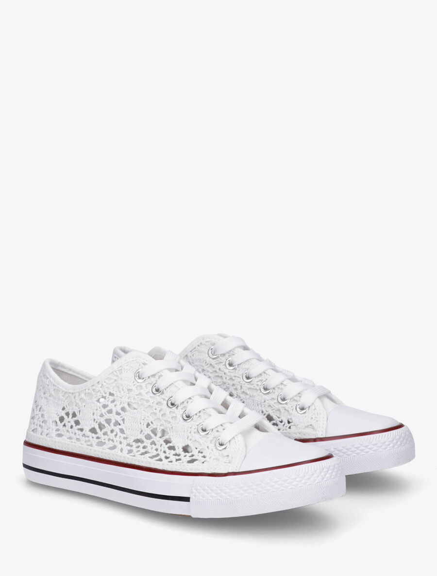 Tennis basses en tissu effet crochet - Blanc - 4