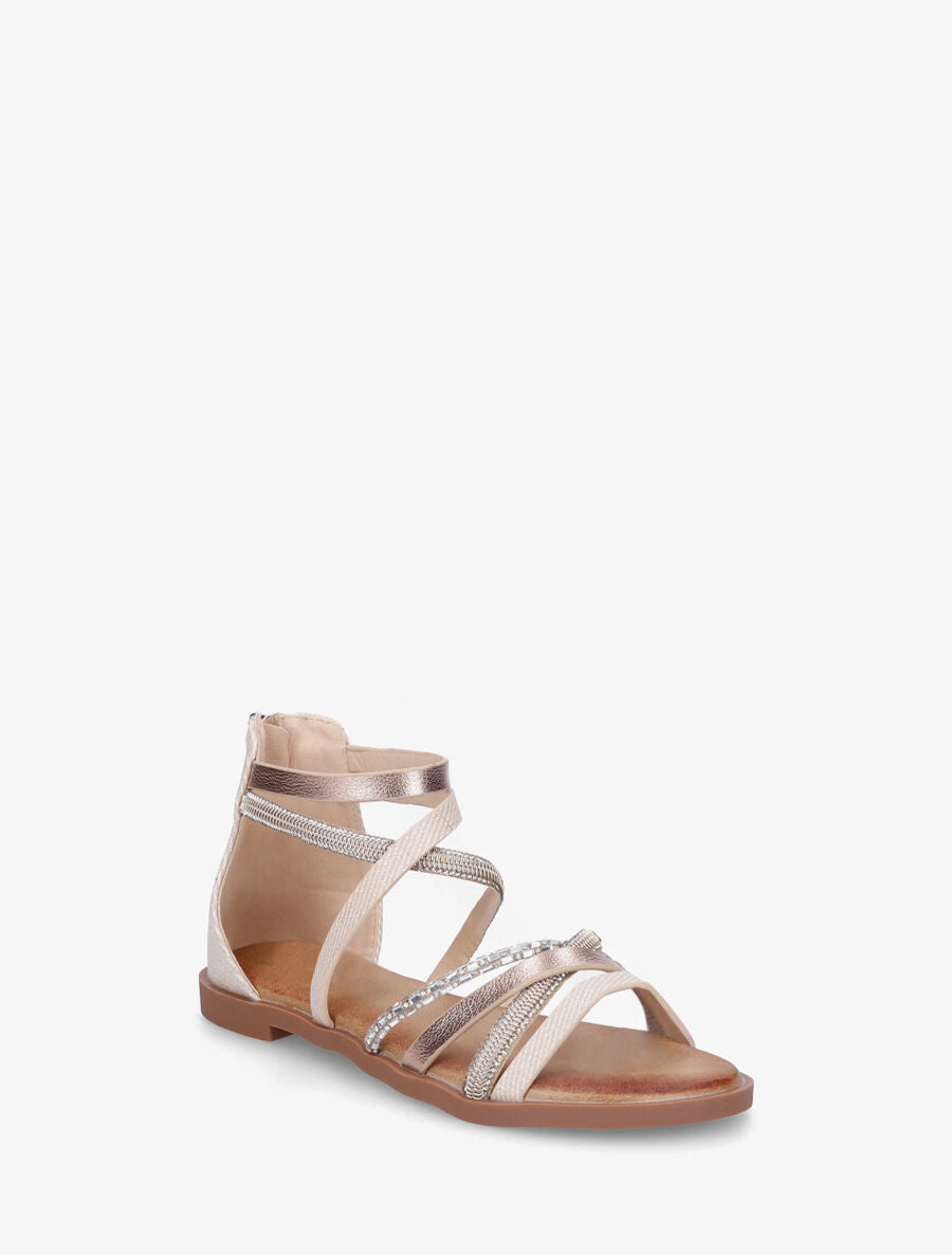 Nu-pieds à brides strassées et irisées - Beige - 2