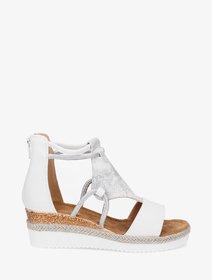 Keilsandalen mit Riemen im schimmernden Python-Druck. - Weiß