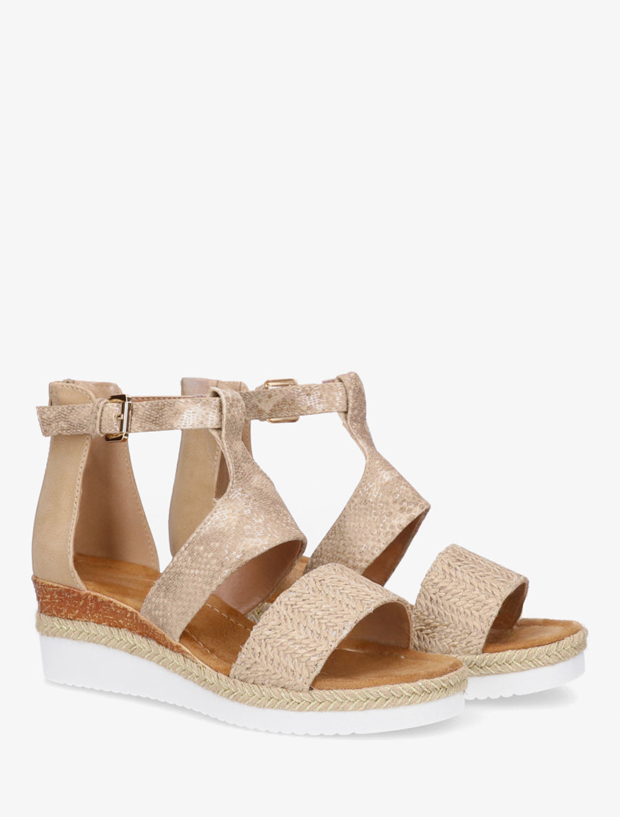 Strukturiertes Keilsandalen mit Python-Detail - Maulwurf