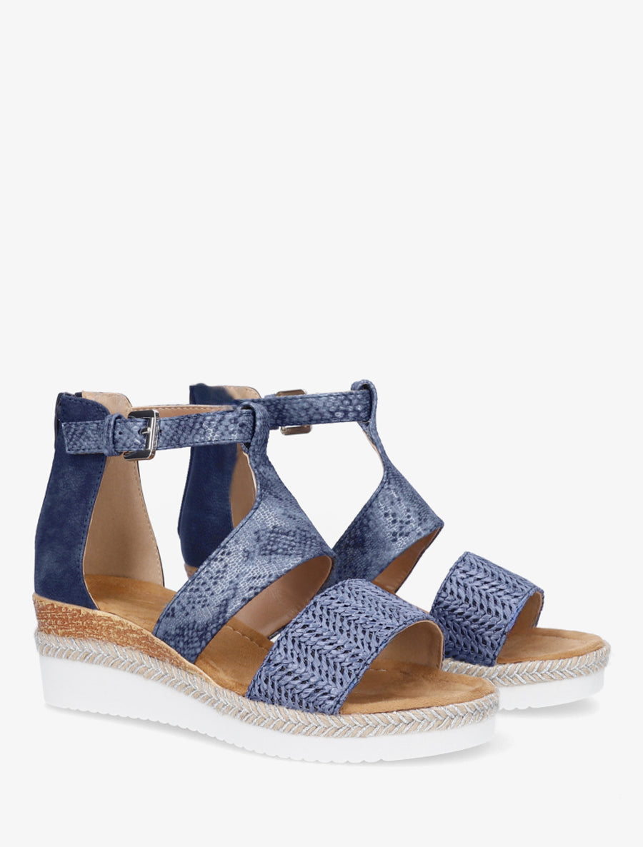 Strukturiertes Keilsandalen mit Python-Detail - Marine