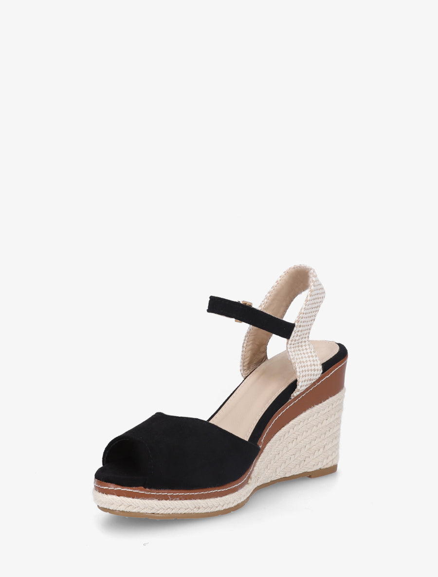 Einfarbige Keilsandalen aus Wildlederimitat - Schwarz