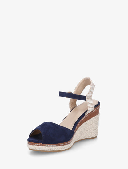 Einfarbige Keilsandalen aus Wildlederimitat - Marine