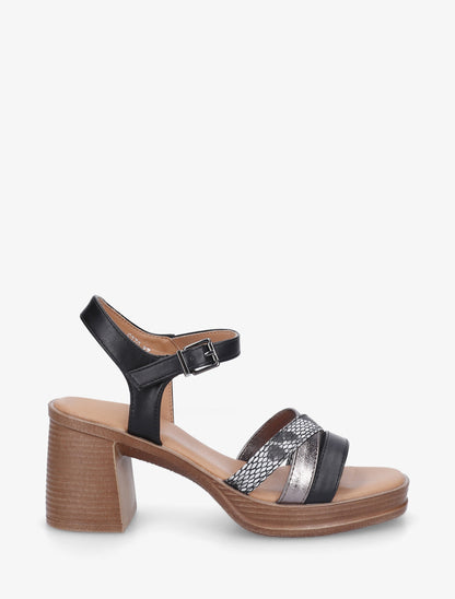 Sandales à talon et brides fantaisies python - Noir - 1