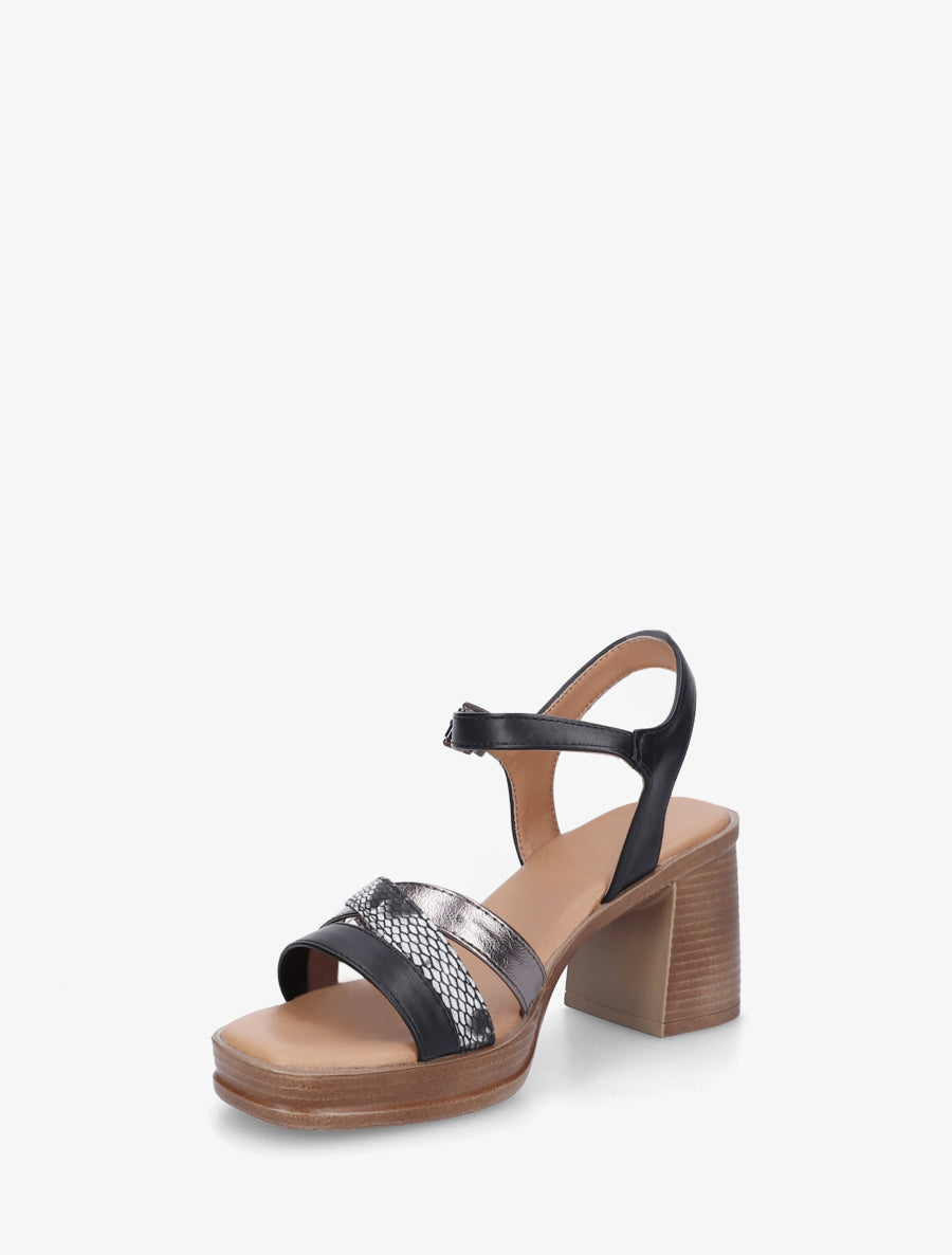 Sandales à talon et brides fantaisies python - Noir - 3