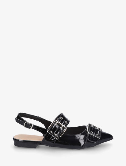 Ballerines vernies à bout pointu et talon ouvert - Noir - 1