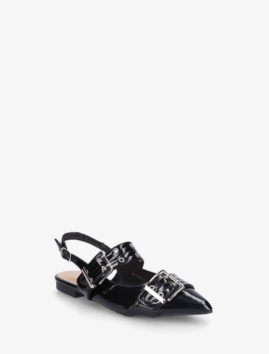 Ballerines vernies à bout pointu et talon ouvert - Noir - 2