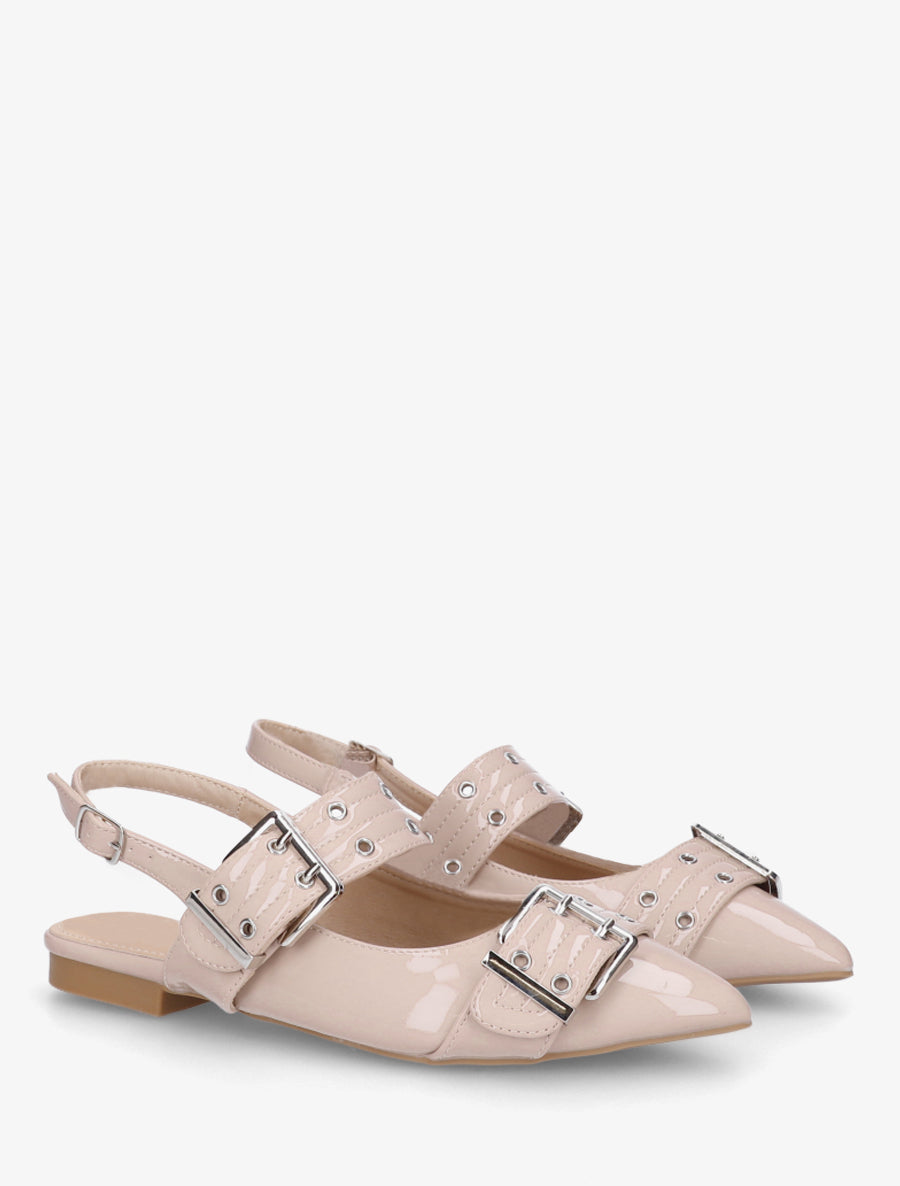 Ballerines vernies à bout pointu et talon ouvert - Nude - 4