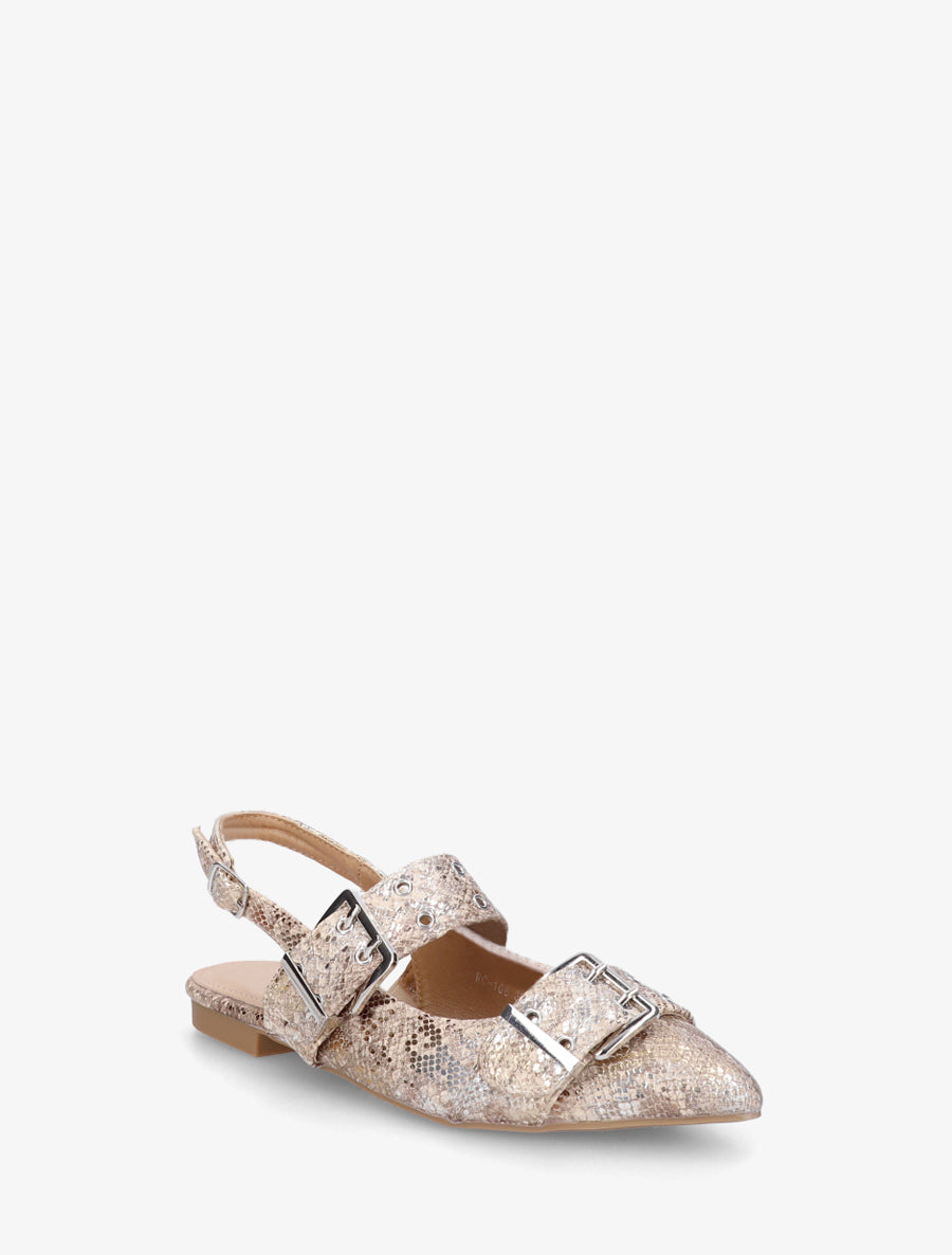 Ballerines python à bout pointu et talon ouvert - Beige - 2