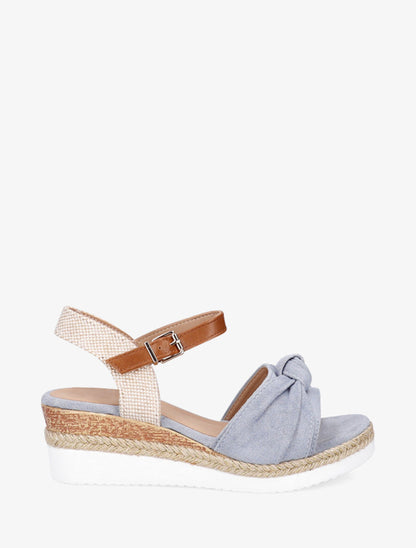 Sandales à noeud et talon compensé tressé - Bleu - 1