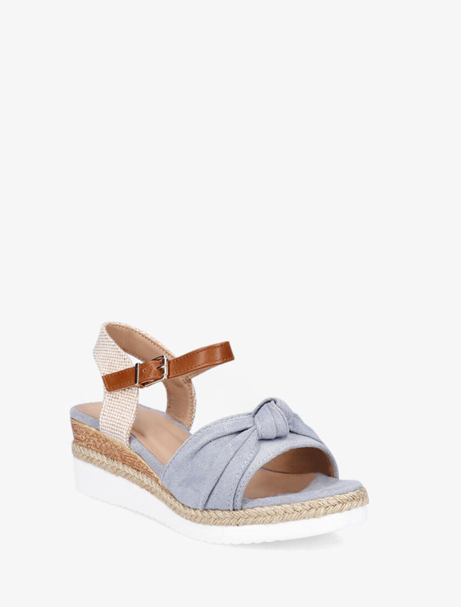 Sandales à noeud et talon compensé tressé - Bleu - 2