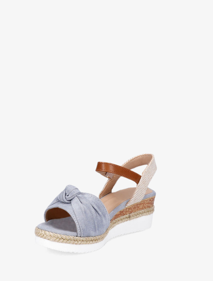 Sandales à noeud et talon compensé tressé - Bleu - 3