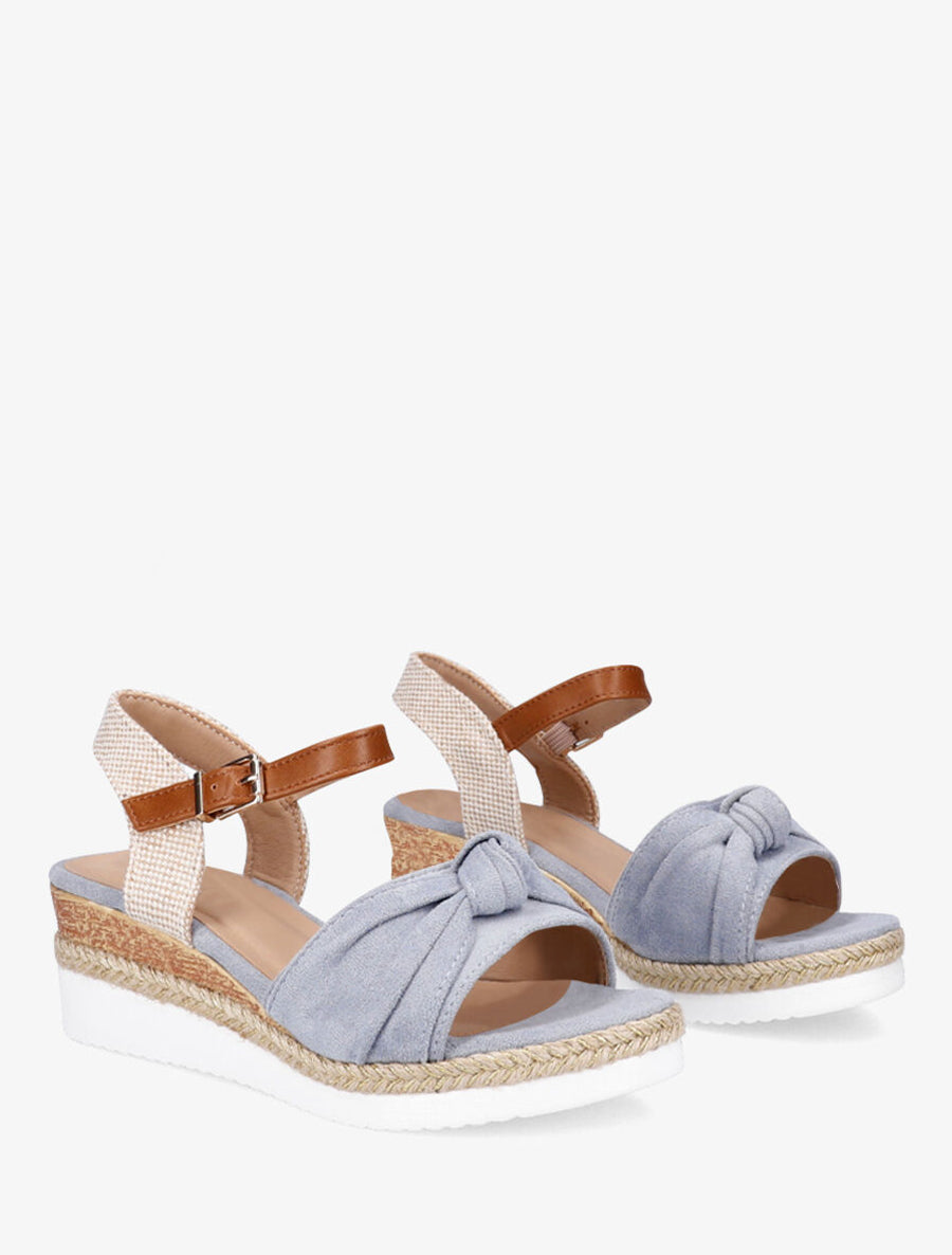 Sandales à noeud et talon compensé tressé - Bleu - 4