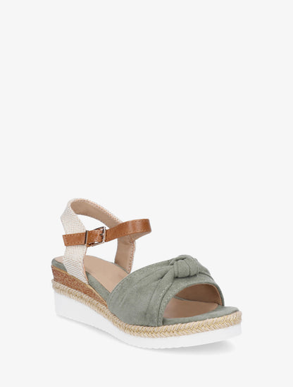 Sandales à noeud et talon compensé tressé - Vert - 2