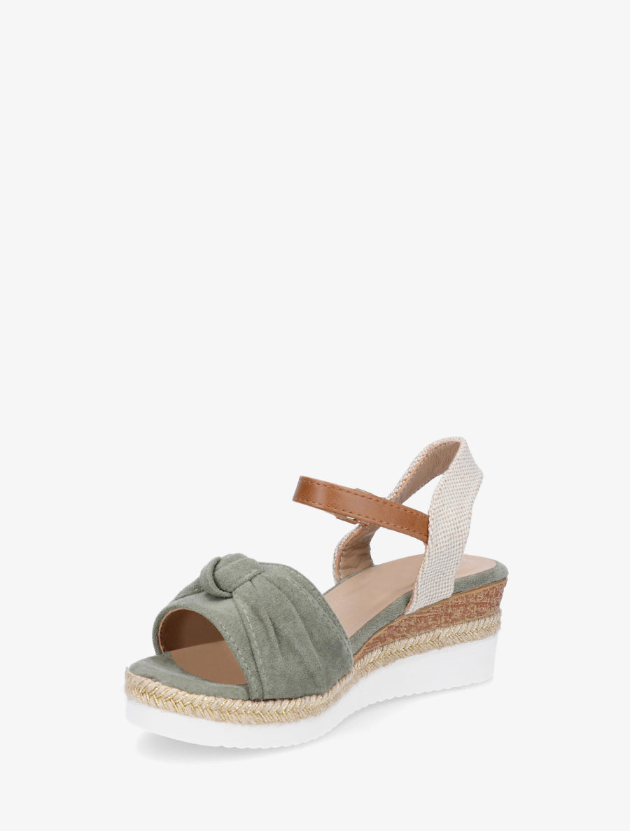 Sandales à noeud et talon compensé tressé - Vert - 3