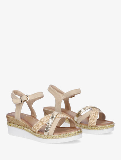 Sandales compensées à brides fantaisies - Beige - 4