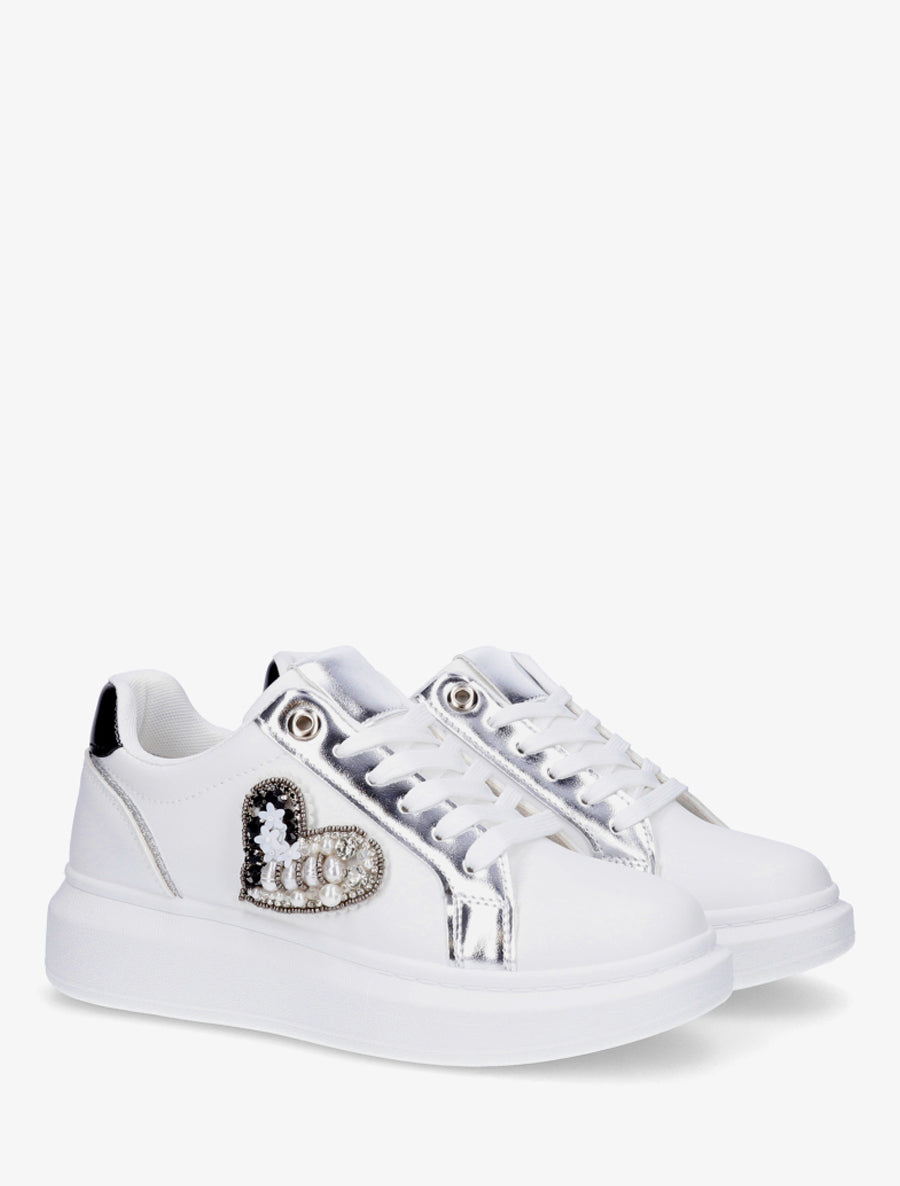 Sneakers en simili à empiècement coeur scratché - Noir - 4