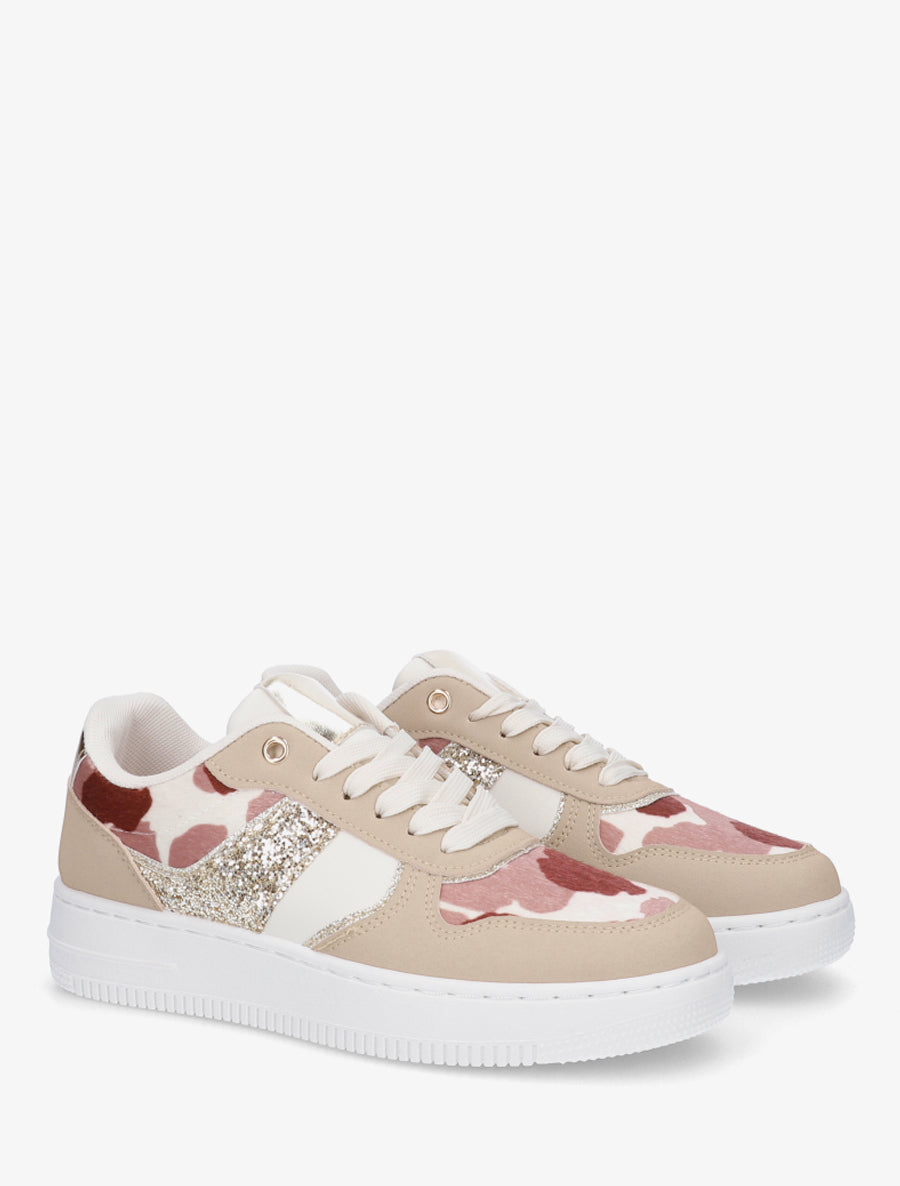 Sneakers à empiècement effet nubuck et détail irisé - Taupe - 4