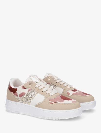 Sneakers à empiècement effet nubuck et détail irisé - Taupe - 4