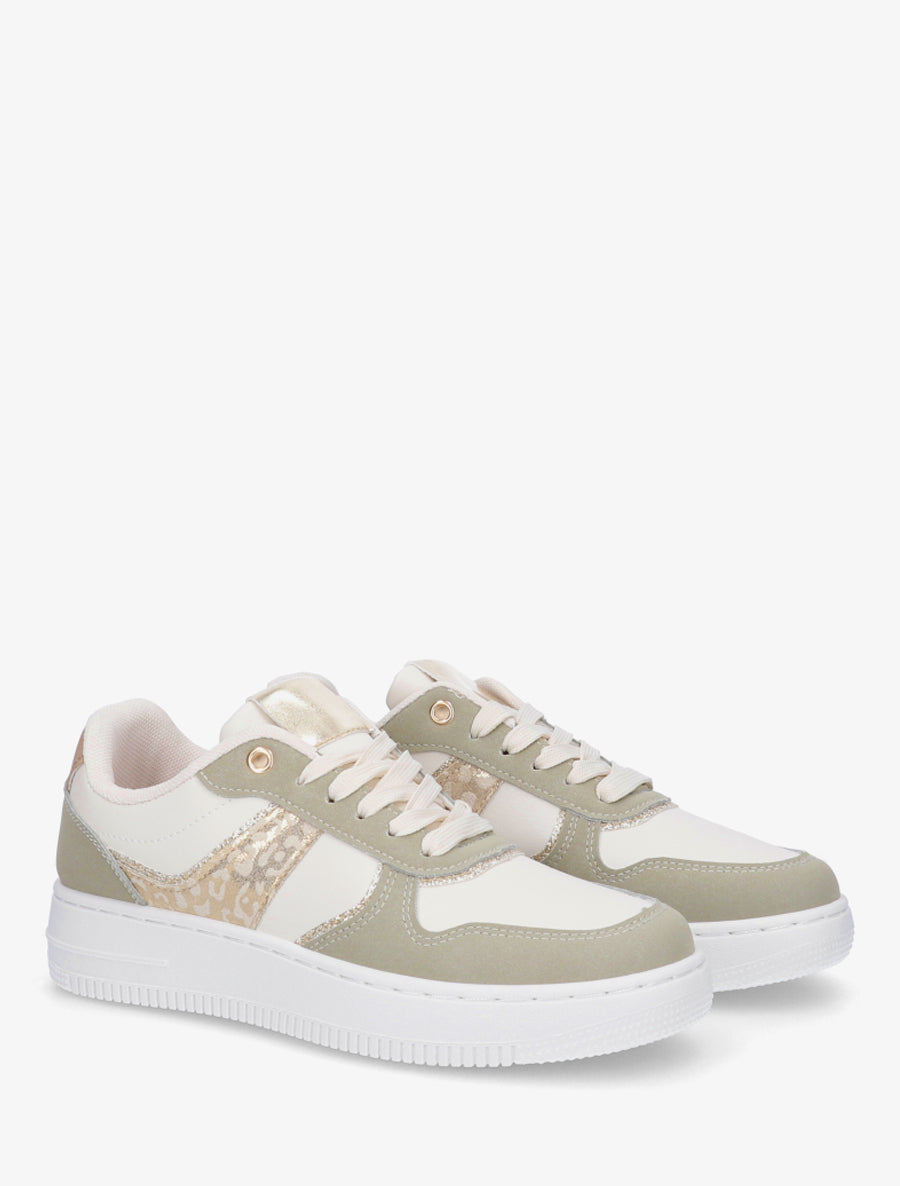 Sneakers à empiècement effet nubuck et détail irisé - Kaki - 4