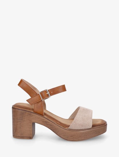 Sandales à talon effet bois - Taupe - 1