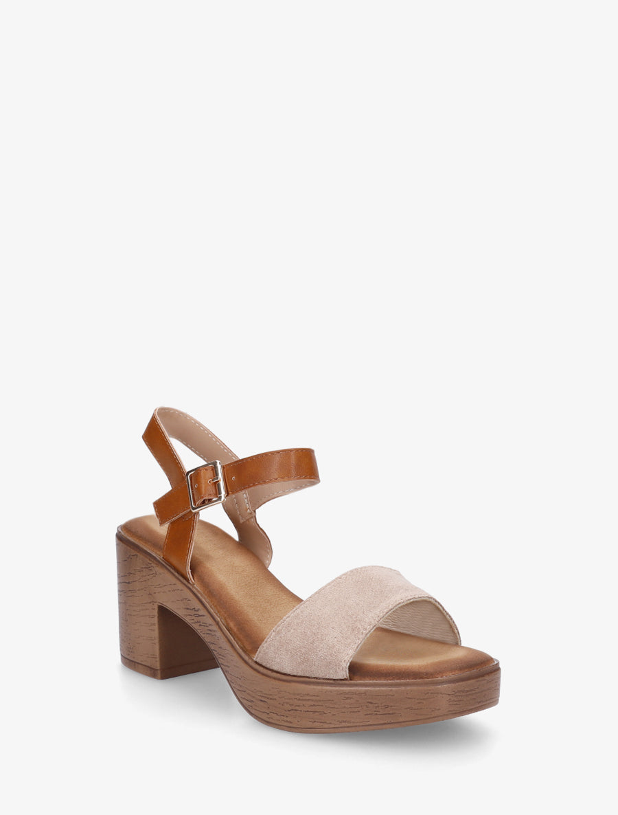 Sandales à talon effet bois - Taupe - 2