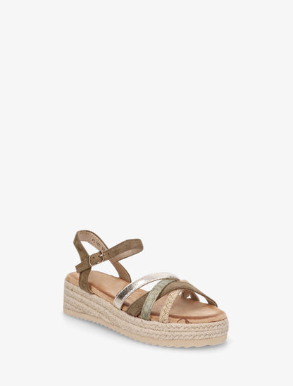 Sandales compensées multibride fantaisie - Kaki - 2