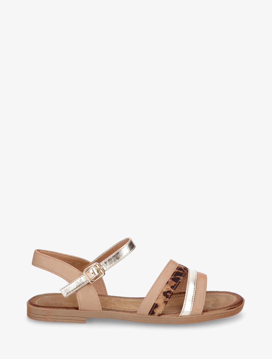 Nu-pieds à brides irisées et tweed - Camel - 1