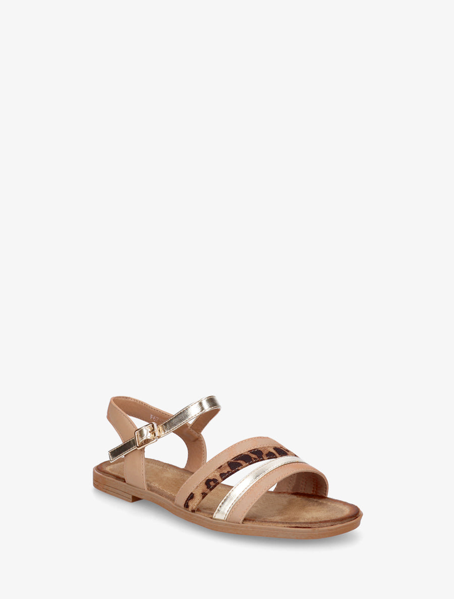 Nu-pieds à brides irisées et tweed - Camel - 2