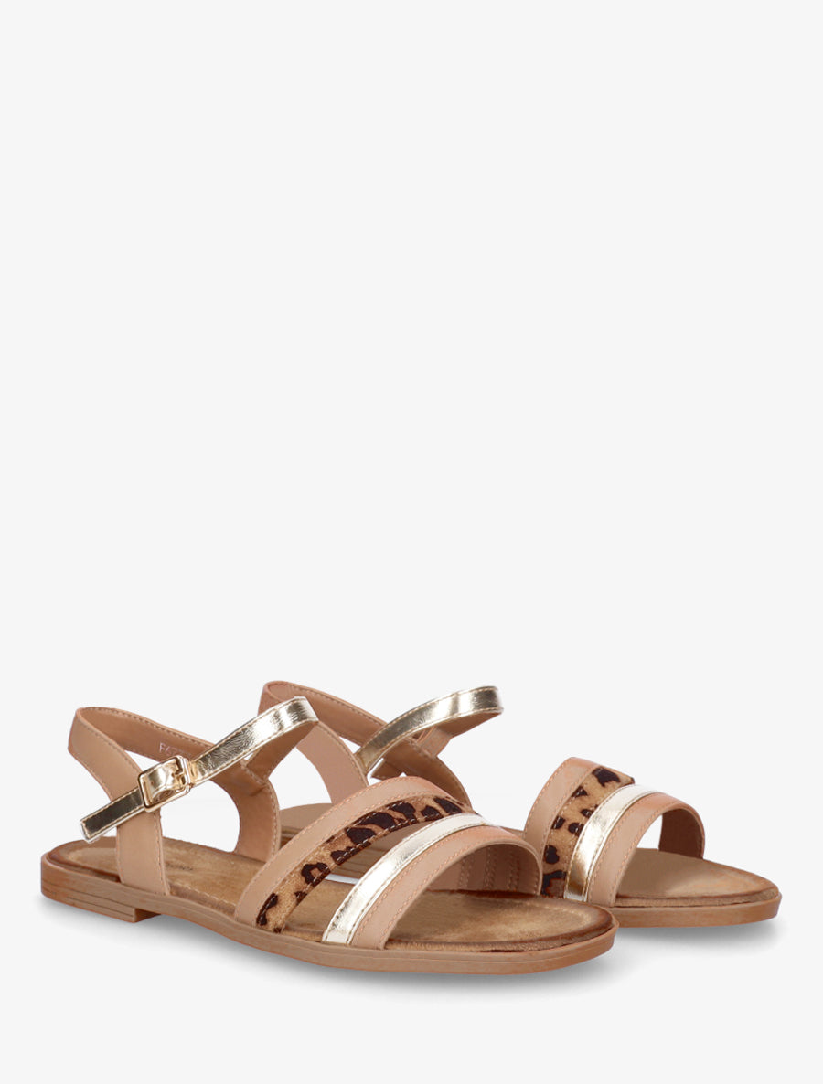 Nu-pieds à brides irisées et tweed - Camel - 4