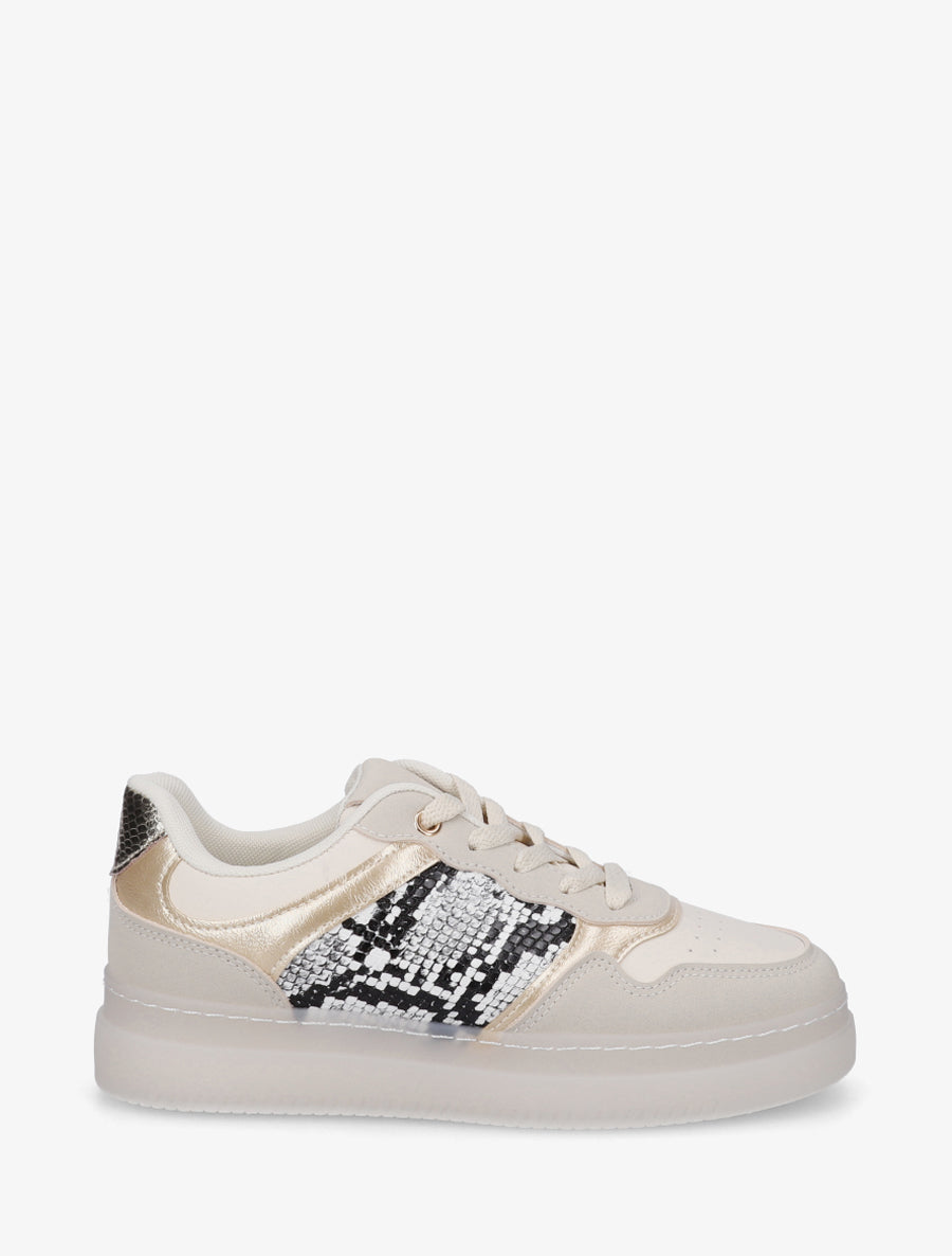 Baskets à empiècement python - Beige - 1