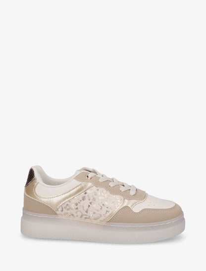 Baskets à empiècement léopard - Beige - 1
