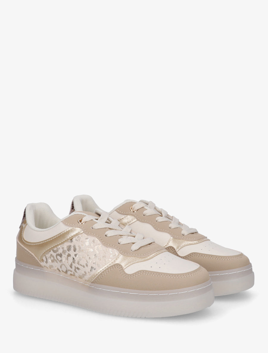 Baskets à empiècement léopard - Beige - 4