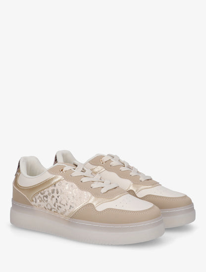 Baskets à empiècement léopard - Beige - 4
