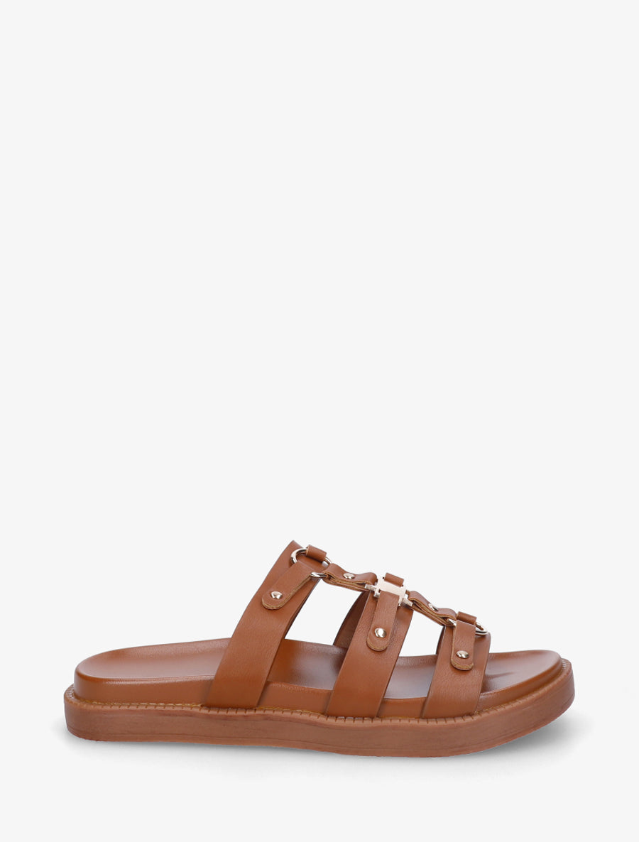 Mules en simili style spartiate - Camel - 1