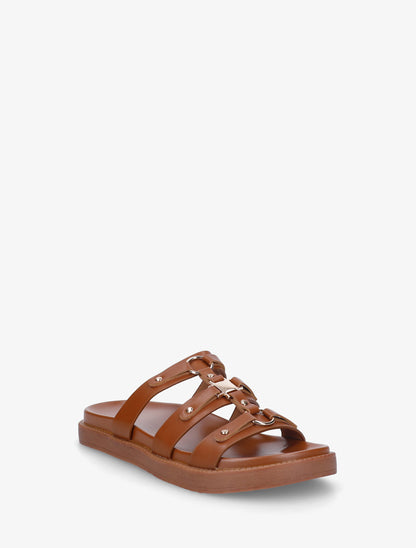 Mules en simili style spartiate - Camel - 2