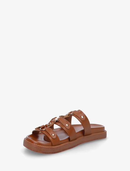 Mules en simili style spartiate - Camel - 3