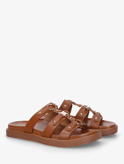 Mules en simili style spartiate - Camel - 4