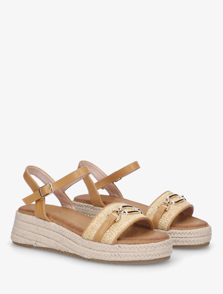 Sandales compensées à bride à boucle - Camel - 4