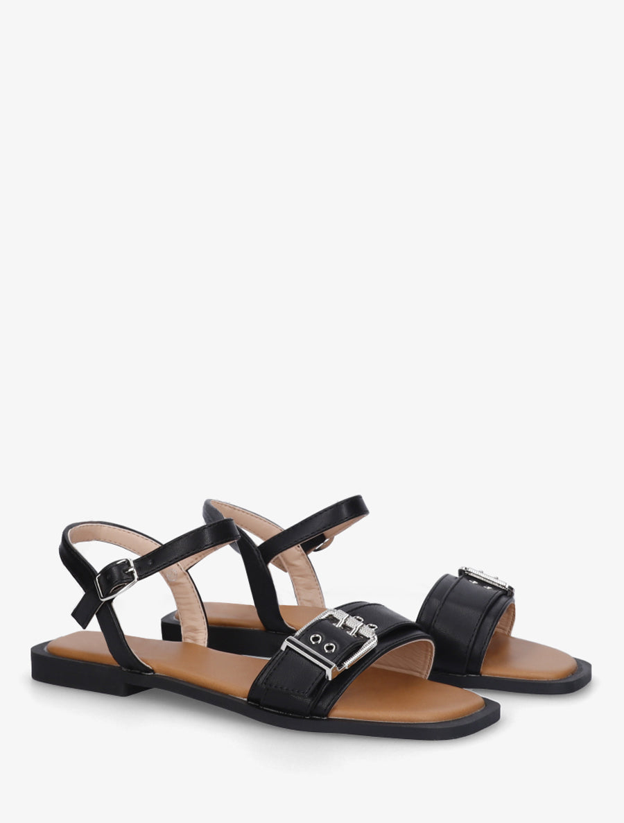 Nu-pieds en simili à tour de cheville - Noir - 4
