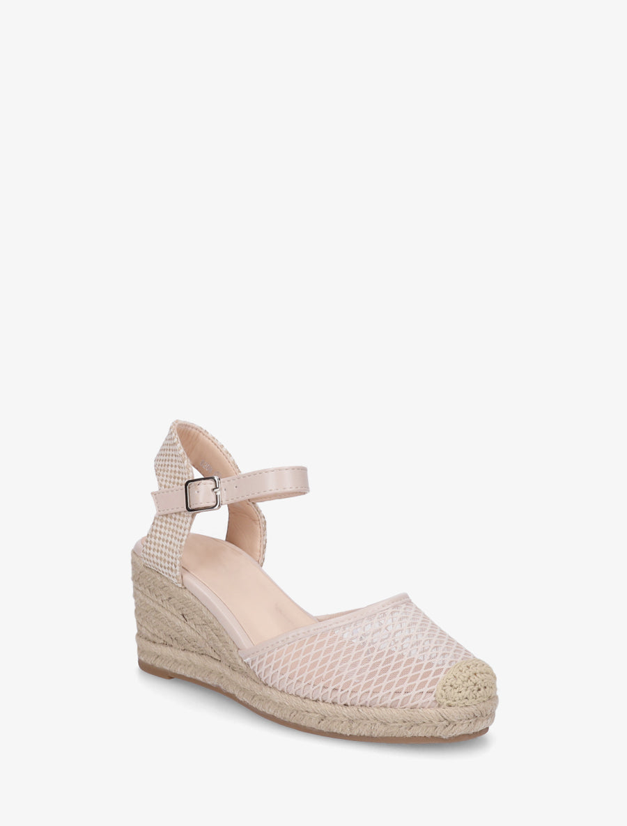 Sandales compensées effet quadrillage - Beige - 2