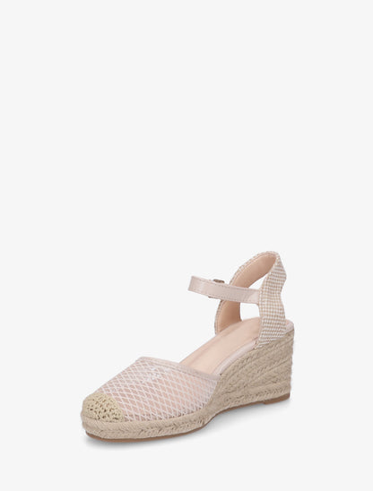 Sandales compensées effet quadrillage - Beige - 3