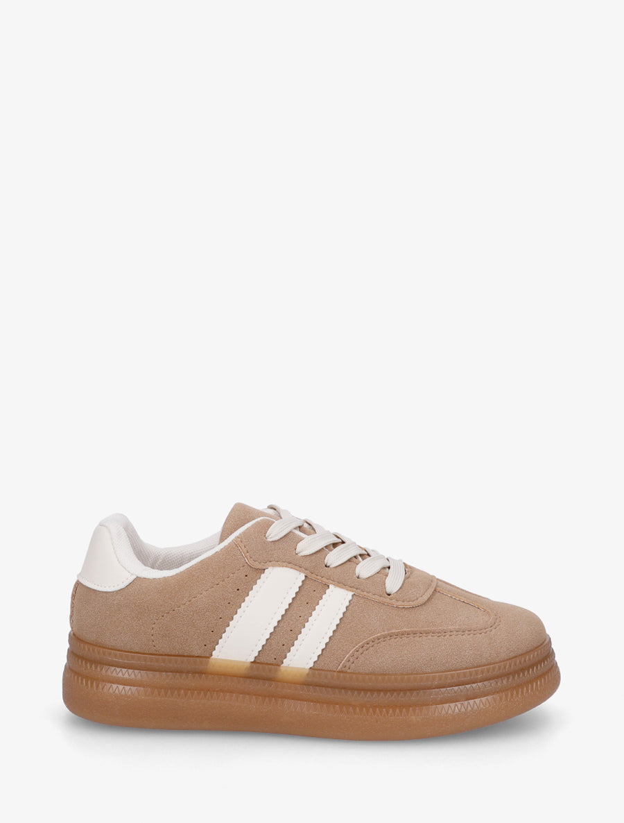 Sneakers plates effet nubuck à bandes contrastantes - Camel - 1