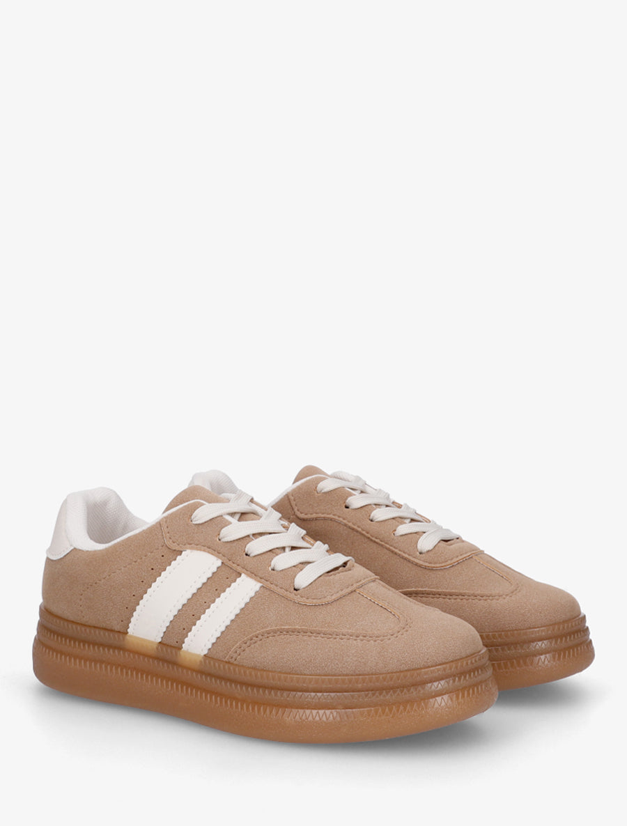 Sneakers plates effet nubuck à bandes contrastantes - Camel - 4