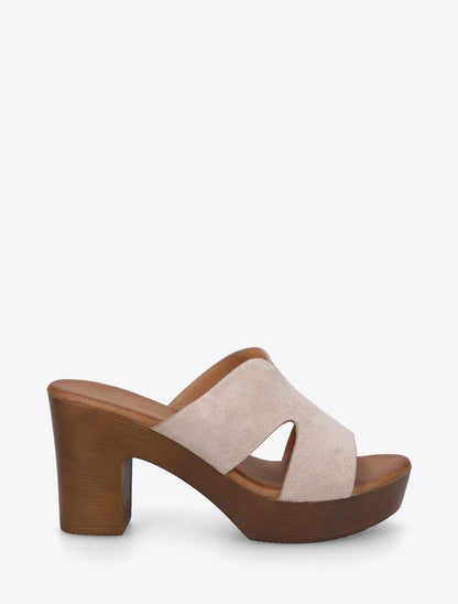 Mules en suédine à talon haut - Taupe clair - 1