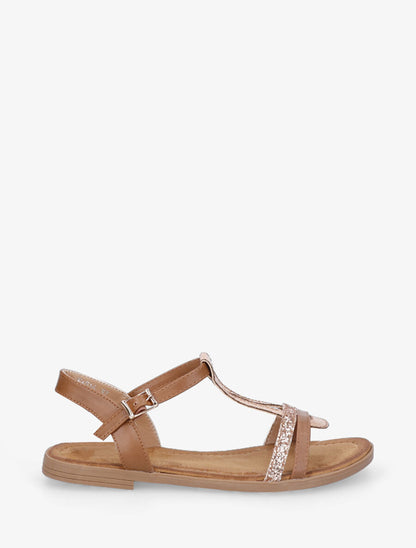 Nu-pieds effet python à paillettes - Camel - 2