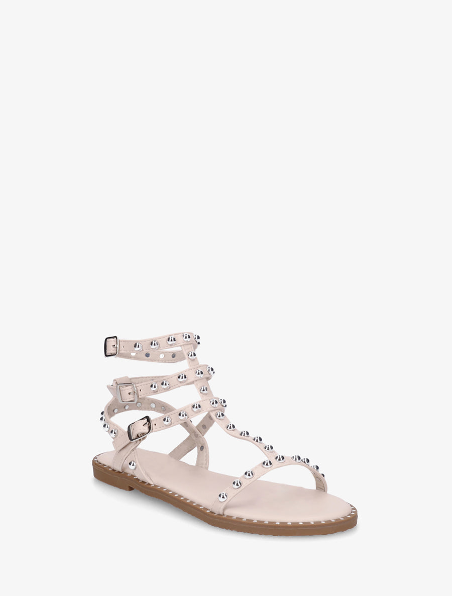Sandales montantes style spartiate à clous - Beige - 2