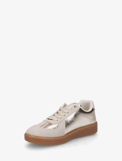 Baskets bi-matière à bout rond - Beige/or - 3