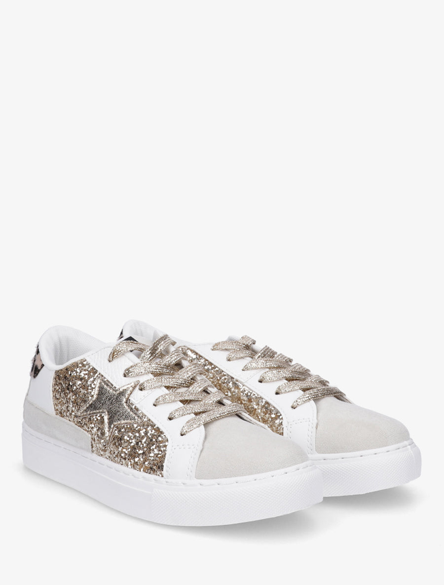Sneakers en simili à motif étoile - Beige - 4